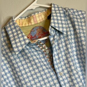 Robert Graham Men’s XL Long Sleeve Button Up Checkered Blue White Shirt